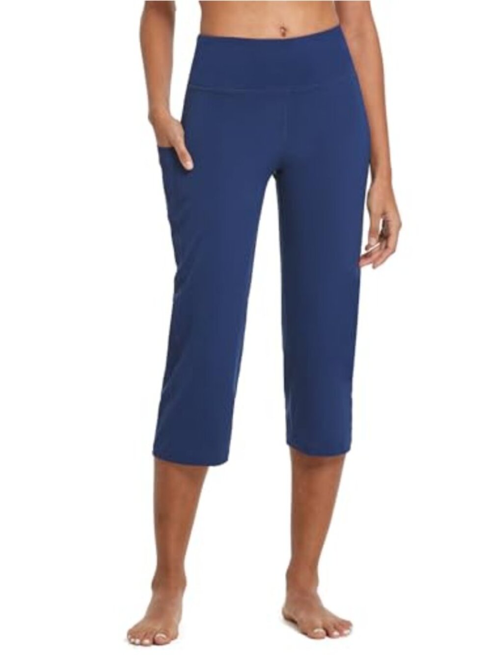 High Waist Capri Yoga Pants with Pockets Straight Leg Tummy Control Women's